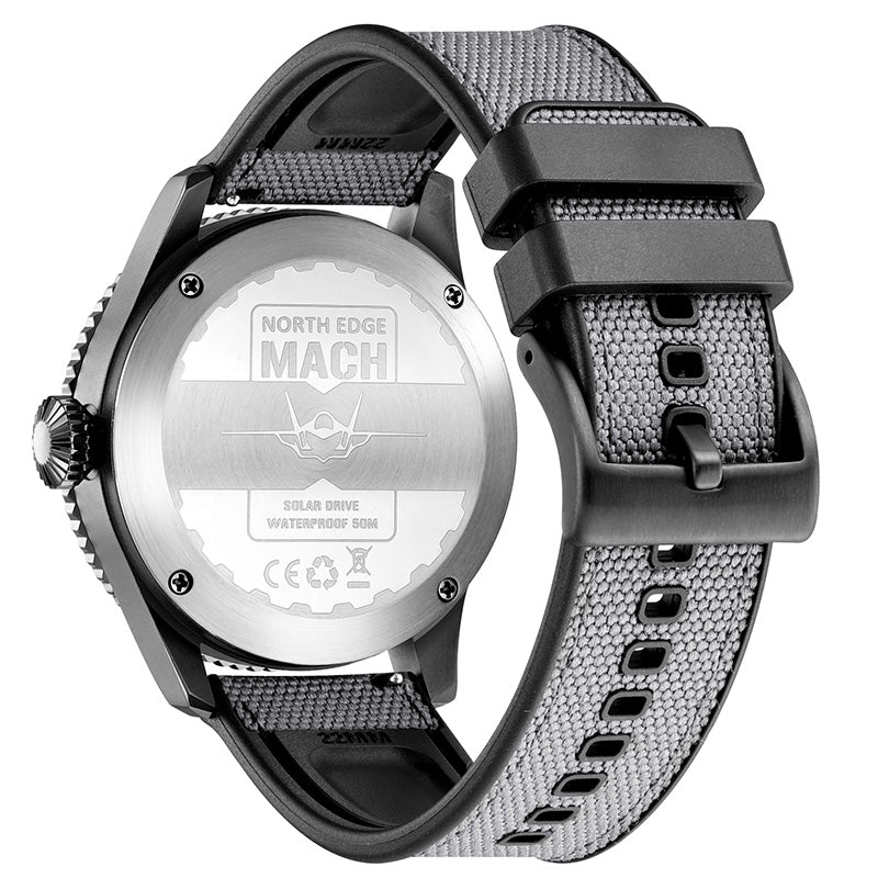 North Edge Quartz watch pilot solar watch with brown strap MACH