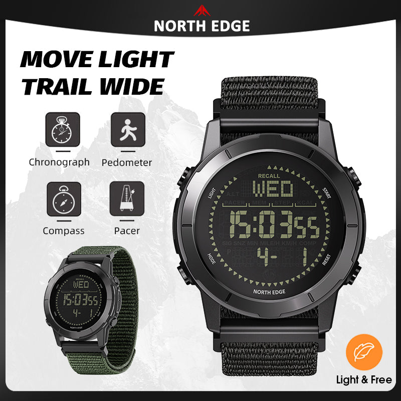 North Edge Ultralight Pedometer Compass 50M Waterproof Outdoor Watch LITECORE