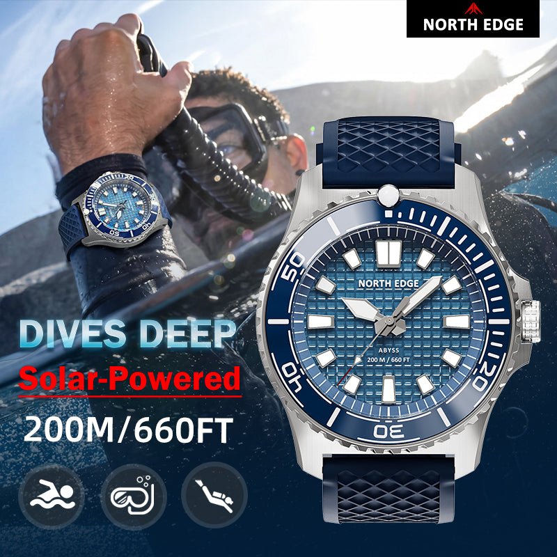 North Edge Solar Powered 200M Waterproof Ceramic Bezel Dive Watch ABYSS