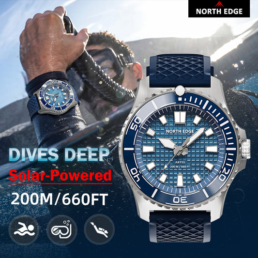 North Edge Solar Powered 200M Waterproof Ceramic Bezel Dive Watch ABYSS