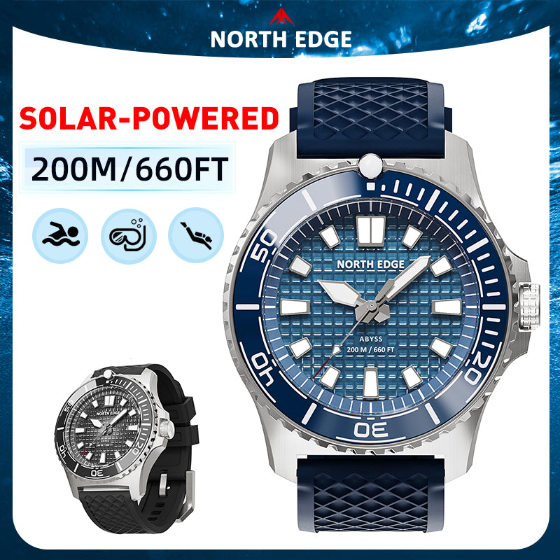 North Edge Solar Powered 200M Waterproof Ceramic Bezel Dive Watch ABYSS