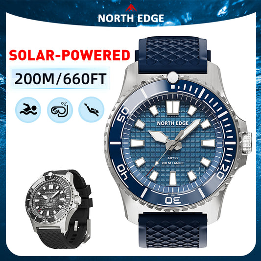 North Edge Solar Powered 200M Waterproof Ceramic Bezel Dive Watch ABYSS