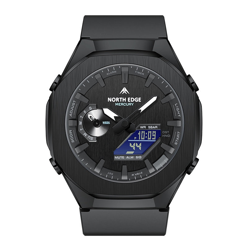 North Edge Outdoor Watch Mercury-Stopwatch Countdown World Time LED Backlight