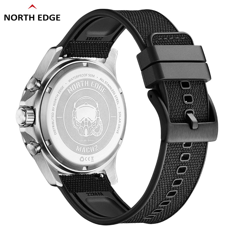 North Edge Quartz watch solar drive watch with triple chronograph MACH 2
