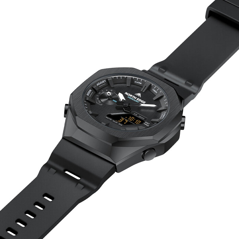 North Edge Outdoor Watch Mercury-Stopwatch Countdown World Time LED Backlight