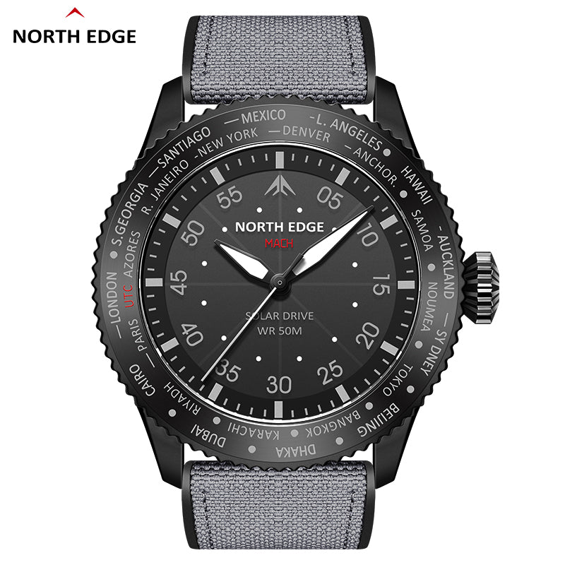 North Edge Quartz watch pilot solar watch with brown strap MACH