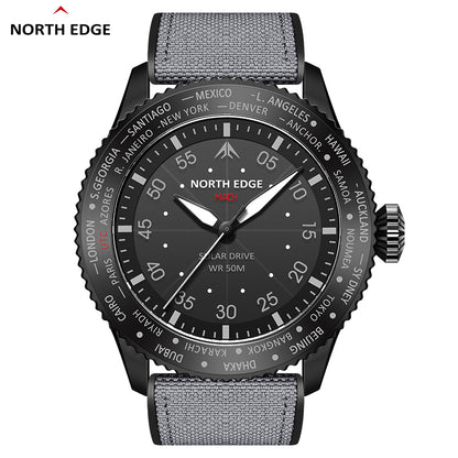 North Edge Quartz watch pilot solar watch with brown strap MACH
