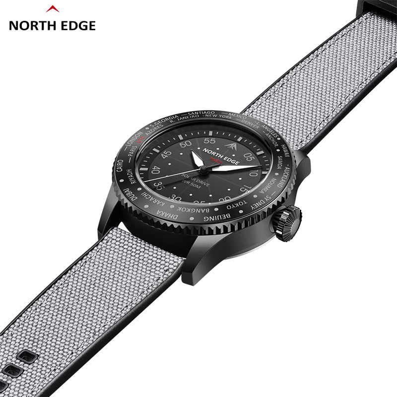 North Edge Quartz watch pilot solar watch with brown strap MACH
