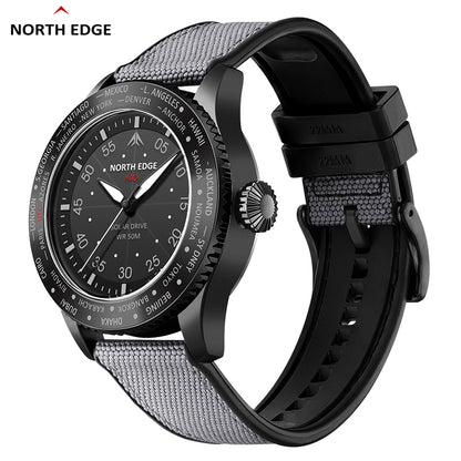 North Edge Quartz watch pilot solar watch with brown strap MACH