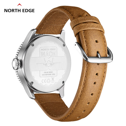 North Edge Quartz watch pilot solar watch with brown strap MACH