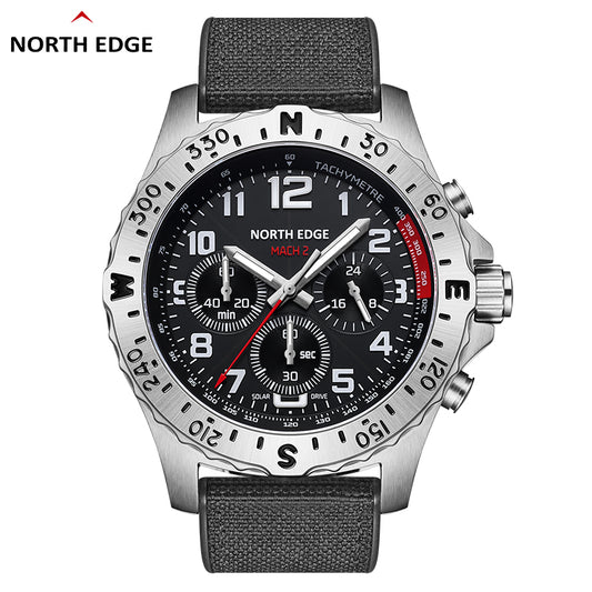 North Edge Quartz watch solar drive watch with triple chronograph MACH 2