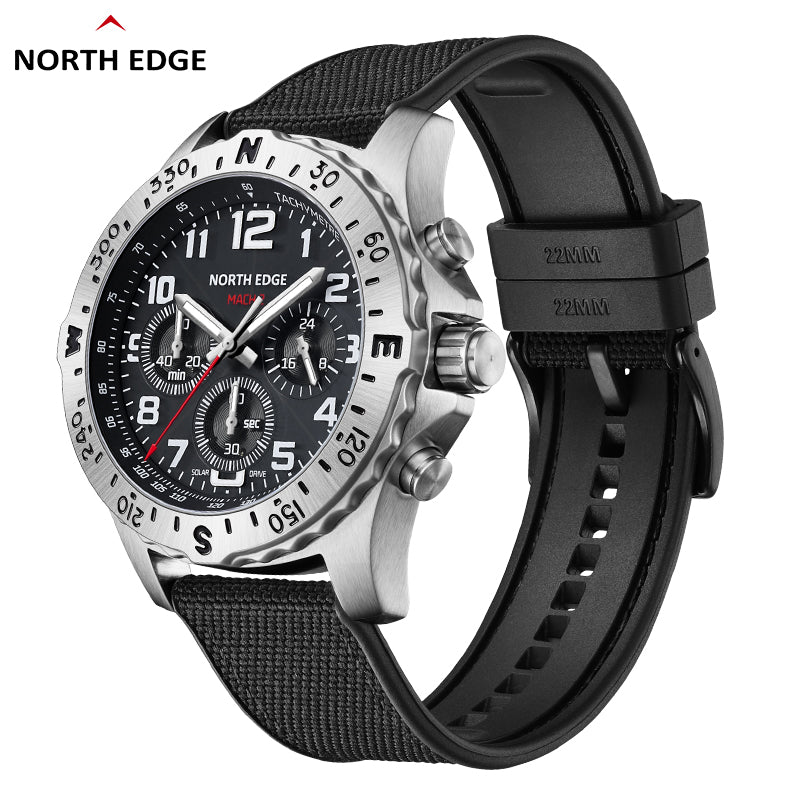 North Edge Quartz watch solar drive watch with triple chronograph MACH 2