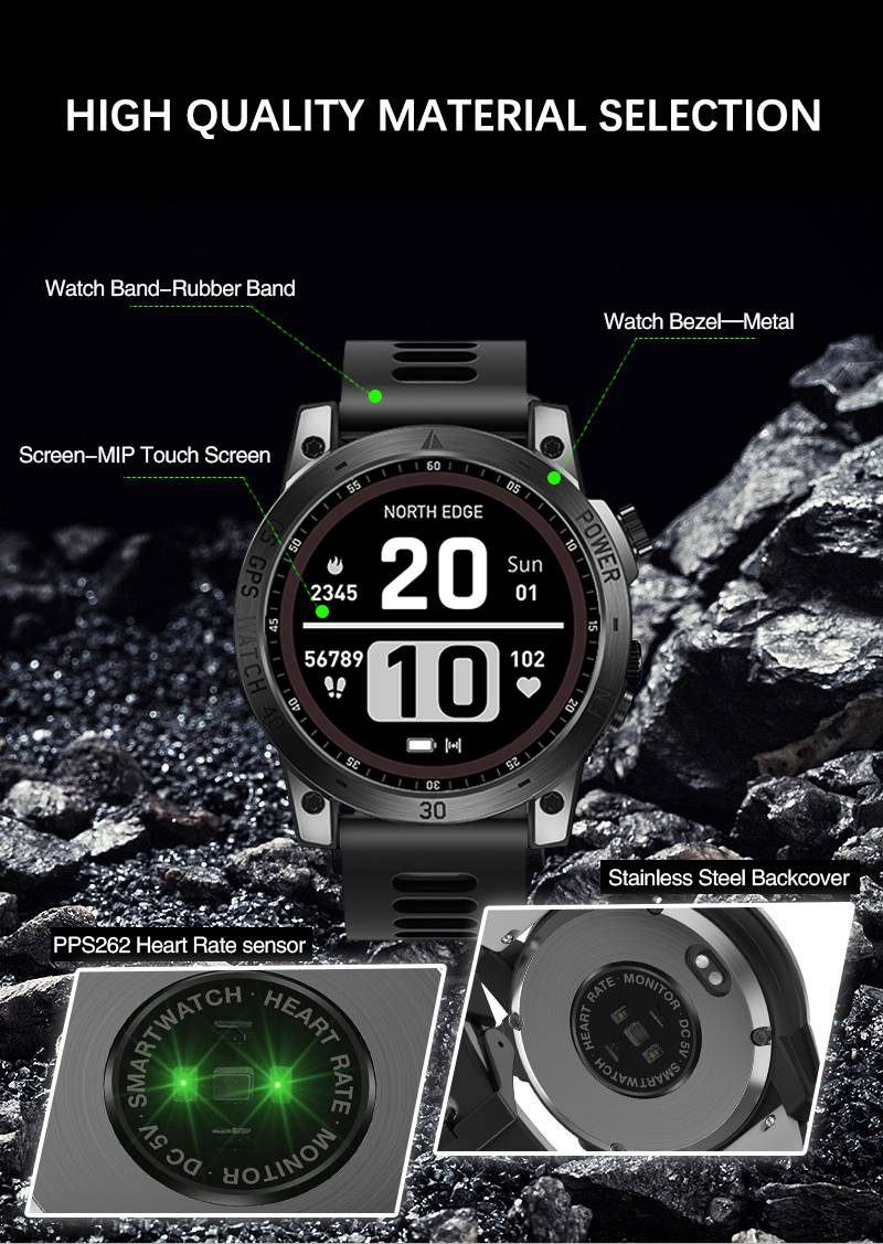GPS sports watch with rubber strap