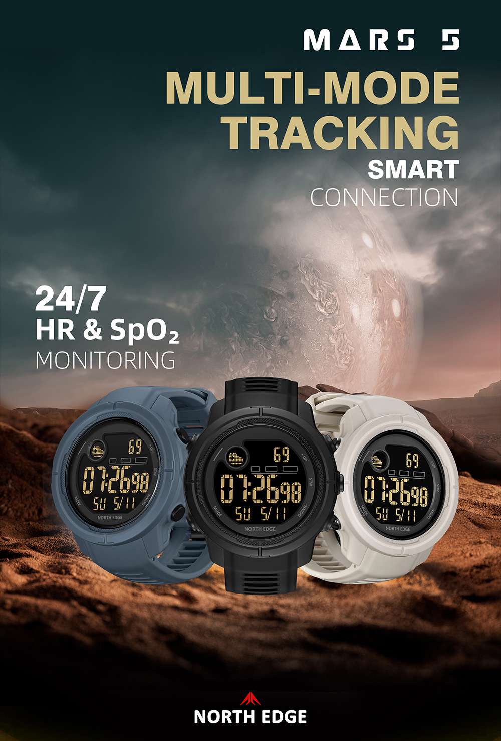 24/7 Heart Rate and SpO₂ Tracking 